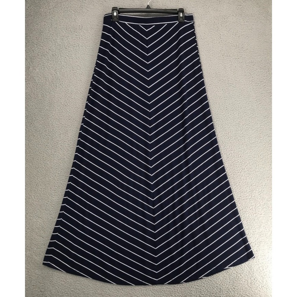 Just Be A Line Midi Skirt Size M Elastic Waist Casual Striped Navy
